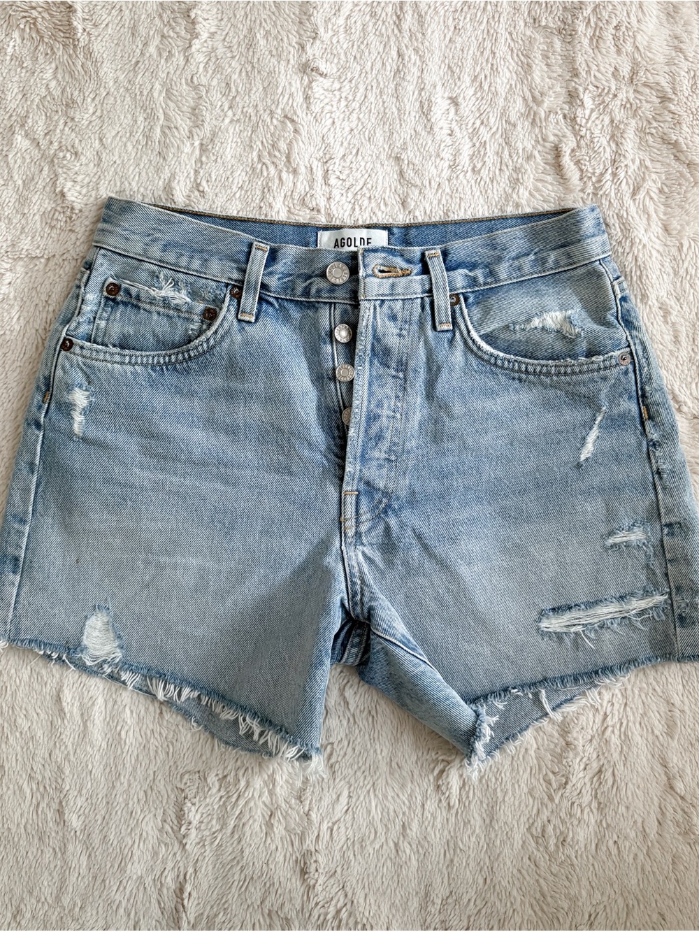 AGOLDE Denim Shorts Size 26 High Rise Distressed Light Wash Cutoff